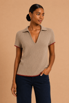 Blusa polo detalhe bicolor BEGE -2-